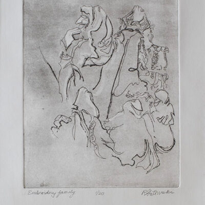 Line etching printmaking on paper | Embroidery Family | buy affordable art online