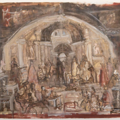 Modern Tribute to Old Masters: Pliego's unique interpretation, infused with humor, includes dogs, cats, and the artist's self-portrait. A playful twist on classical art. Click on the photo to purchase.