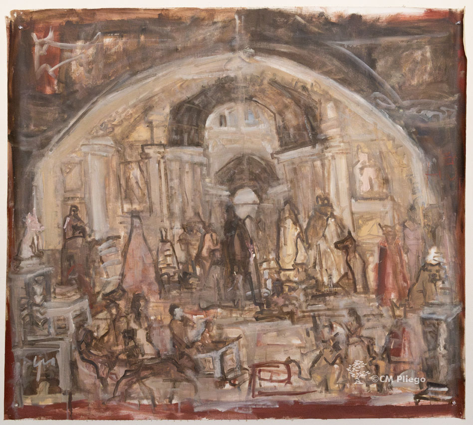 Modern Tribute to Old Masters: Pliego's unique interpretation, infused with humor, includes dogs, cats, and the artist's self-portrait. A playful twist on classical art. Click on the photo to purchase.